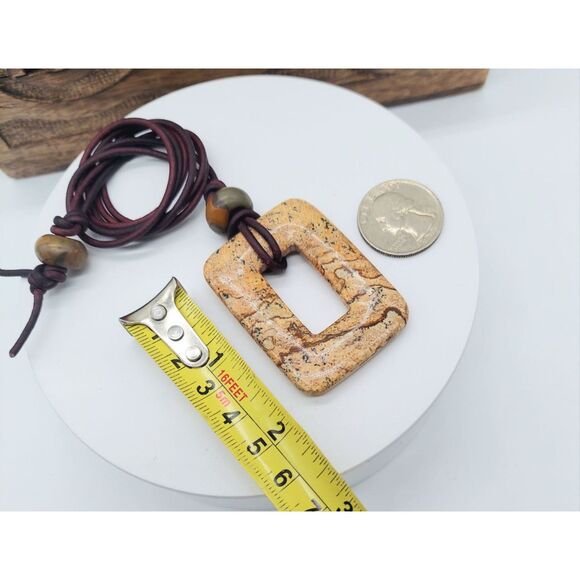 Large Picture Jasper Necklace with Leather Cord Natural Gemstone Pendant - Picture 8 of 8